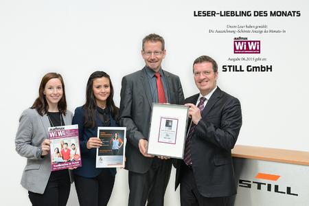 Oliver Bialas, Herausgeber des Magazins audimax, überreichte die Urkunde offiziell an Marc Dechmann, Leiter STILL Personalentwicklung, und sein Team / Foto: STILL GmbH