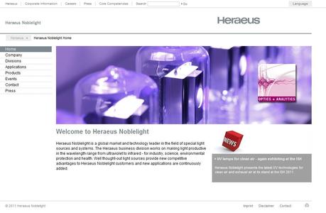 The redesigned Heraeus Noblelight Internet portal is in seven languages