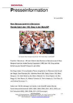 Presseinformation Honda 100. MotoGP Sieg 16-06-14.pdf