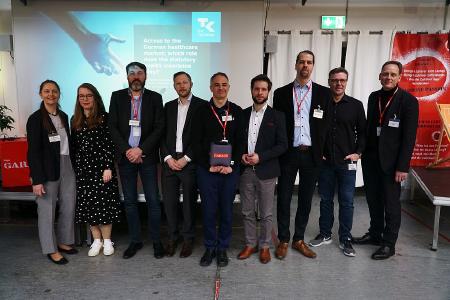 Dr. Anke Caßing (HTGF), Ulrike Kalapis (HTGF), Alexander Katzung (B. Braun), Tom Gales (Dräger), Dennis Cole (TK), Lukas Hoffmann (Philips), Dr. Christoph Skupnik (TK), Thomas Gloeckner (Dräger), Prof. Dr. Alexander Schachtrupp (B. Braun Stiftung)