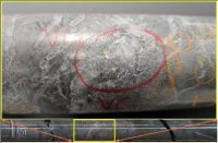 Abbildung 1 – Entdeckung von sichtbarem Gold im mineralisierten Abschnitt in Bohrloch N2-26-24