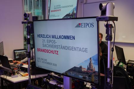 Begrüßungsbildschirm EIPOS-Sachverständigentage Brandschutz als Online-Event