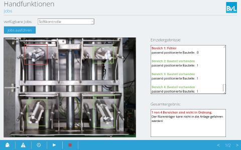 Die Libelle Product Control erkennt mit Hilfe der App „Positionsüberwachung“ ein falsch positioniertes Bauteil auf dem Werkstückträger.