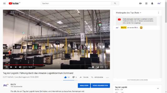 Ein Live-Stream bietet einen informativen Blick hinter die Kulissen der Logistik. Amazon hat diese Möglichkeit schon 2018 ergänzend zur Präsenzveranstaltung genutzt / Screenshot: BVL