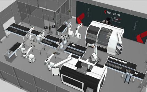 C 0: Visual Components can be used to plan entire production halls and simulate production flows using one or more robots.