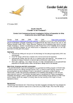Condor_RNS_Geotechnical Drilling Commences on Tailings Storage Facility and Retention Dam F.pdf