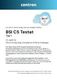 Bescheinigung über die Ausstellung des BSI C5 Testats Typ 1.