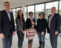 (v.li.): Christof Geiger (stellv. Hauptgeschäftsführer IHK Heilbronn-Franken), Elke Döring (Hauptgeschäftsführerin IHK Heilbronn-Franken), Andrea Die-wald (Director Innovation, Investor & Startup Relations AHK New York), Dalila Nadi (IHK Heilbronn-Franken, KITO) und Dietmar Rieg (Geschäftsführer AHK USA-New York) / Foto: Lukesch/IHK Heilbronn-Franken