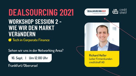 +++EVENT: MEETING-IN-MEETING AUF DER DEALSOURCING?+++
Haben Sie sich schon für die effizienteste Netzwerkveranstaltung der deutschen Corporate Banking & Finance Community angemeldet? Schauen Sie doch gerne um 12:00 Uhr bei unserem Vortrag Tech in Corporate Finance vorbei oder treffen Sie uns in der Networking Area.
#creditshelf #dealsourcing #TechinCorporateFinance