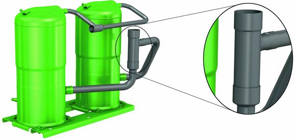 En dépot de brevet, la nouvelle BITZER Advanced Header Technology (BAHT) pour unités tandem et trio avec compresseurs scroll de différentes puissances offre des possibilités innovantes pour la construction de futurs systèmes.