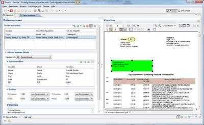 DocBridge Mill Plus 1.2 liest die Daten wie Name, Adresse, Auftrags-/Rechnungsnummer etc. direkt aus dem Datenstrom oder greift sie alter-nativ von den Dokumentseiten selbst ab.