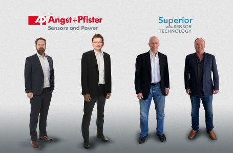 Von rechts nach links: Superior Sensor Technology: Jim Finch, CEO; Tim Shotter, CTO; Angst+Pfister Sensors and Power: Thomas Röttinger, CEO; Philipp Kistler, Segment Manager