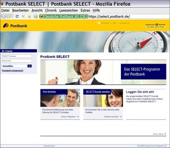 Startseite: Postbank SELECT-Portal