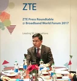 Xiao Ming, Senior Vice President der ZTE Corporation & Head of ZTE Business in Europa und Amerika spricht mit Journalisten und Analysten auf dem BBWF 2017 in Berlin