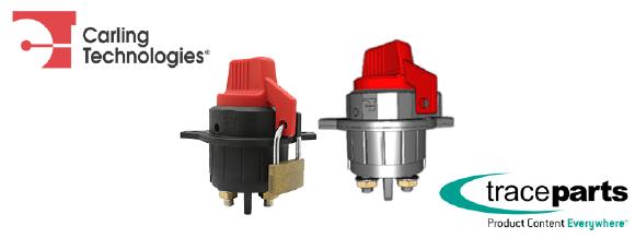 Carling Technologies® veröffentlicht Schaltersortiment, Steuerkomponenten und Schutzschalter auf TraceParts.com.