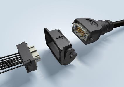 The fully assembled holding frame of a Han-Eco® B can be snapped into the back of a mounted housing with an audible click