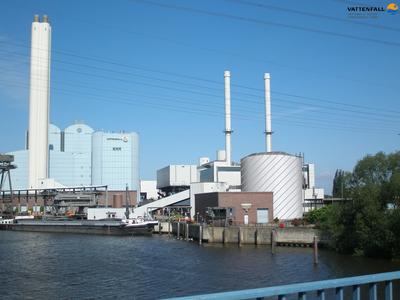 Fotomontage Kraftwerk Tiefstack mit geplantem Wärmespeicher (schraffiert)