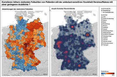 Je geringer die regional Arztdichte, umso höher die stationäre Behandlungshäufigkeit bei der ambulant-sensitiven Erkrankung Herzinsuffizienz.
© Mediqon 2020