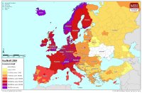 Karte von Europa mit der Kaufkraft 2024 pro Kopf in Euro
