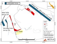 Abbildung 1: Karte mit den Standorten der drei neuen Erzgänge, die 2025 entdeckt wurden. Hinweis: Die Karte stammt von der Due Diligence-Prüfung aus dem Jahr 2020, wobei zusätzlich die 2025 entdeckten Erzgänge eingezeichnet sind.