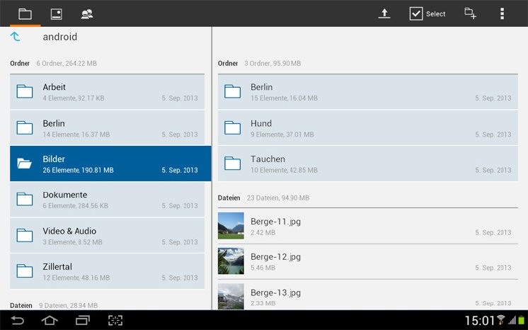 STRATO HiDrive-App Tablet-Version für Android - Ansicht Ordner und Dateien.jpg