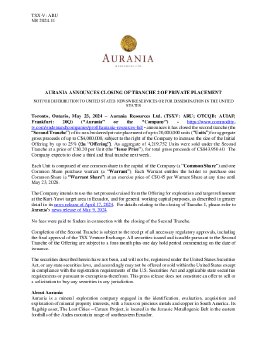 24052024_EN_ARU_Aurania Announces Closing of Tranche 2 2024.05.23 FINAL.pdf