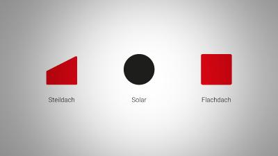 Jedes einzelne Element des Logos steht für einen Produktbereich von FLECK: Flachdach, Steildach und Solar.