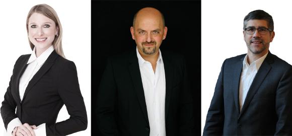 Julia Krönlein (33) Head of Marketing; Christian Blazekovic (44) Leiter Brand&Communication; Stefan Lamp (51) Produkt-Marketing Manager