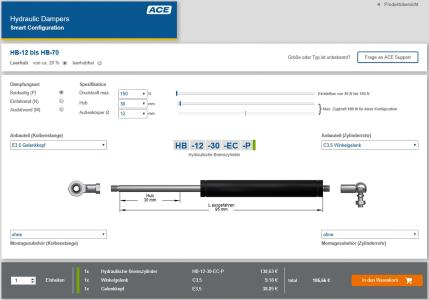 Unter www.ace-ace.de/de/berechnungen/bremszylinder-konfigurator.html können Anwender nun rund um die Uhr ACE Ölbremsen und hydraulische Bremszylinder online konfigurieren und im ACE Online-Shop bestellen / Bildnachweis: ACE Stoßdämpfer Gmb