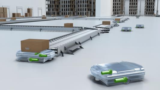 Fahrerlose Transportsysteme sorgen dank Antrieben von ebm-papst für einen flexiblen und zuverlässigen Warenfluss. (Bild: ebm-papst)