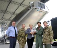 Air Commodore Stephen Lushington (Commander RAF Mobility Force), Brigadier Colin Weir (Commander 16 Air Assault Brigade), Doris Lilkendey, Wing Commander Daz Rawlins (Commander No. 24 Squadron) and Group Captain Timothy D. Jones (Station Commander Brize Norton)