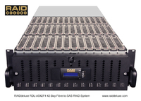 Geöffnetes RDL-AS42F4 welches den Blick auf 42 Festplatteeinschübe freigibt