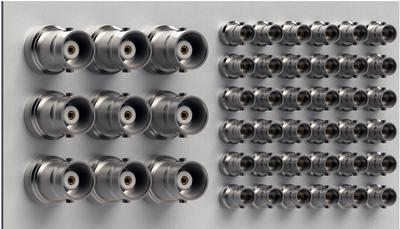 Wo vorher neun Standard-BNC Stecker kontaktiert wurden, finden jetzt 36 der neuen Mini HD-BNC 75 Ω Steckverbinder von Telegärtner Platz
