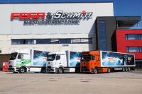 Die FEGA & Schmitt Elektrogroßhandel GmbH hat drei vollelektrische E LKW von Mercedes Benz in den regulären Linienbetrieb aufgenommen. ©FEGA & Schmitt