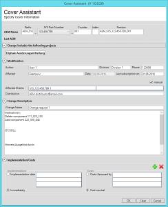 Assistant to fill in the change notice’s administration information (© AUCOTEC AG)