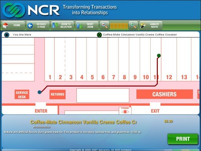 Die NCR WayFinding Software zeigt Verbrauchern den schnellsten Weg zu einem Produkt und beschreibt, in welchem Bereich, Gang und Regal sich die Ware befindet