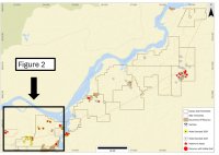 Abbildung 1: Lageplan des Projekts Madeira River in Rondônia (Brasilien), der das Projektgelände, die Nähe zum Madeira-Fluss und die relativen Standorte der bislang gemeldeten Gold- und Mocururu-Vorkommen zeigt. Bitte beachten Sie, dass die ersten Bohrergebnisse, die hierin gemeldet werden, nur 5 % des gesamten Konzessionspakets von Canary, das eine Streichlänge von etwa 80 km umfasst, abdecken.