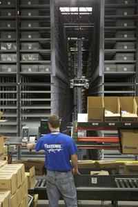The Mustang AS/RS brings the work to the worker at ergonomic pick stations