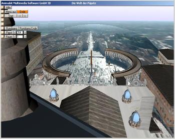 In the 3D papacy documentation the viewer becomes part of the event. For example he can fly by and over historical buildings and can experience a special view at the St. Peter’s place to Rome