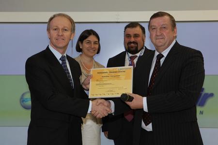 From left to right : Derek Sharples, Eurocopter Executive Vice President for Support and Services, Laurence Rigolini, CEO Eurocopter Vostok, Andrei Martirosov, CEO UTair Aviation , Vladimir Demkin, director of Training Center for pilots and technicians (PTC)