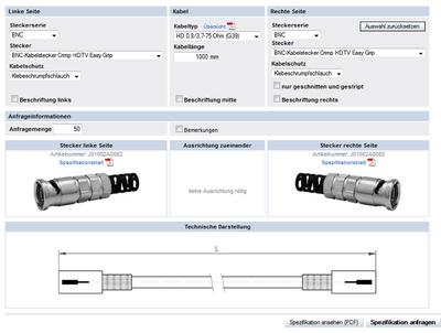 Besucher des Telegärtner Coax Online-Konfigurator können nun auch gängige HDTV taugliche Kabeltypen, verlustarme Low Loss Kabel oder schleppkettentaugliche Kabel einfach und schnell online planen und anfragen