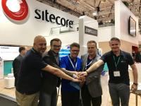 Alexander Kiel, Partner Manager DACH Sitecore, Michael Sahlender, Chief Business Officer CELUM, Andreas Kämmer, Geschäftsführer comspace, Gerd Laski, Director Partnermanagement CELUM und Marc O. Schneider, VP Sales Sitecore auf der dmexco 2017 (v.l.n.r.), Bild: CELUM