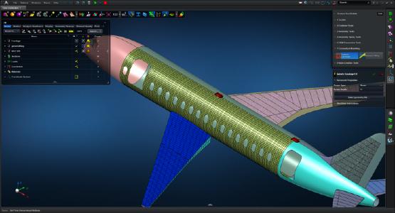 Flugzeug-Konzeptmodell und spezialisiertes Menü in MSC Apex