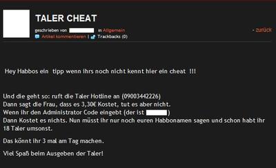 Screenshot eines deutschen Habbo Abzocke-Blogs