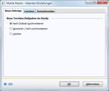 Mobile Master Sync Optionen Kalender
