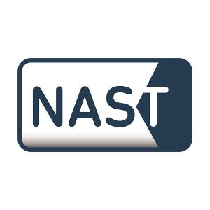 NAST-Logo. Nebelarm beschichten? Logo! NAST bedeutet NebelArme Spritz-Technologie und wurde von Caparol in Zusammenarbeit mit dem Gerätehersteller Wagner entwickelt. Grafik: Caparol Farben Lacke Bautenschutz