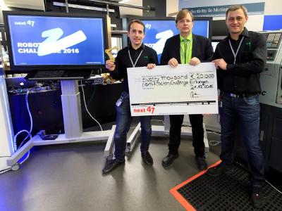 The team at pi4_robotics enjoyed receipt on December 21, 2016 of more than 20,000 Euro with the award recognizing the automation solution that it developed for the Siemens next47 Robotics Challenge.
