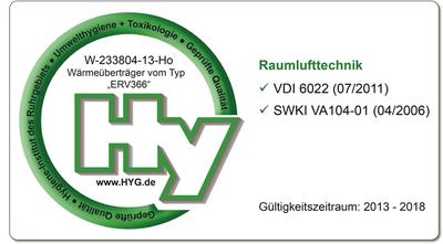Hygiene-Siegel für Typ "ERV 366"