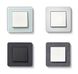 Berker Q.7: Neben drei Kunststoffvarianten sind auf Wunsch auch edle Echtmaterialien in Aluminium, Edelstahl, Glas, Schiefer natur und Beton strukturiert erhältlich