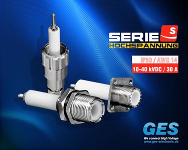 einpolige Hochspannungssteckverbinder Serie-S, 10-40 kVDC / 30 A, GES Electronic & Service